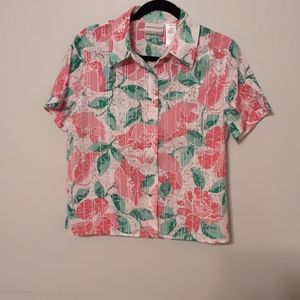 Floral cotton/poly button up shirt